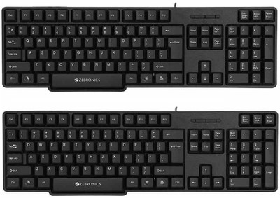 ZEBRONICS zeb k20 usb wired uv coted good quality keyboard combo pack of 2 Wired USB Standard Multi-device Keyboard Compatible with Desktop, Laptop, Mac RGB Backlit,stand support,zeb k20(Black)