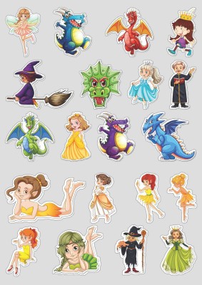 KREEPO 31 cm Cute princess Kid With Funny Dinosaur Stickers Self Adhesive Sticker(Pack of 20)