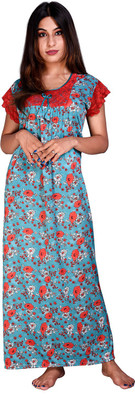 rajasthaniarts Women Nighty(Light Blue)
