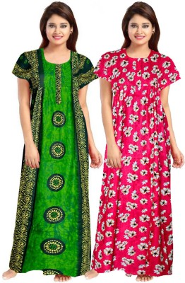 JWF Women Nighty(Green, Pink)