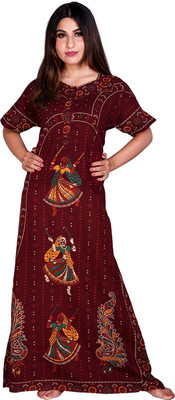 rajasthaniarts Women Nighty(Maroon)