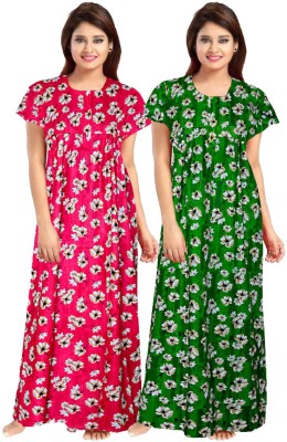 JWF Women Nighty(Green, Pink)