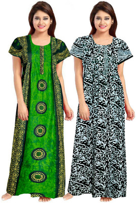SILVER ORGANISATION Women Nighty(Green, Black)