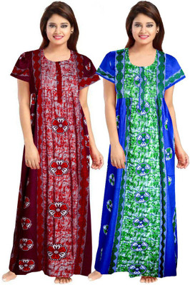 impression Women Nighty Set(Maroon, Multicolor)