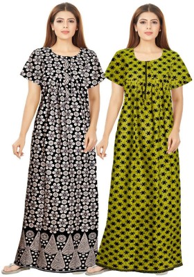 Khushi Print Women Maternity/Nursing Nighty(Black, Green)