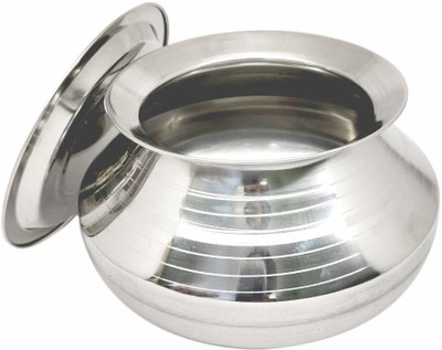 Muke Traditional Cookware Pot Shinny Finish for Cooking & Serving Handi 2 L with Lid(Stainless Steel)