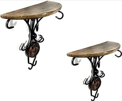 ANB Enterprises Wooden wall shelf Wall Mounted Wooden & Wrought Iron Wall Bracket/Home Decor Beautiful Triangle Shape MDF (Medium Density Fiber) Wall Shelf(Number of Shelves - 2, Black, Brown)