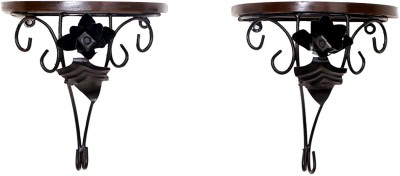 Taargo crafts Wall Bracket /pair Of Wall Decor /Bracket for Living Room&Bedroom Wooden, Iron Wall Shelf(Number of Shelves - 2, Brown, Black)