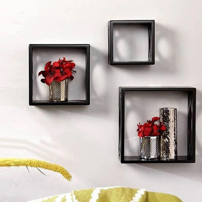 TFS MDF (Medium Density Fiber) Wall Shelf(Number of Shelves - 3, Black)