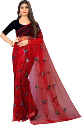 JAKSH FASHION Embellished Bollywood Net Saree(Red)