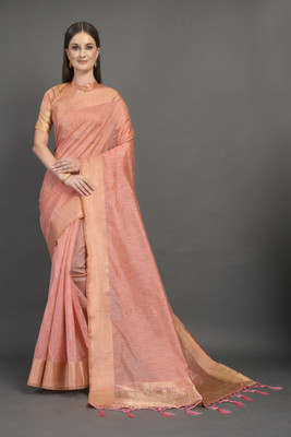 Divastri Striped Assam Silk Cotton Silk Saree(Orange)