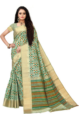 PRIYESHA TEXTILES Printed, Woven Maheshwari Pure Silk, Art Silk Saree(Light Green)
