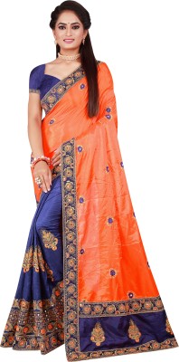 ARUNYA Embroidered Bollywood Silk Blend Saree(Orange)