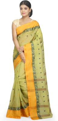 WoodenTant Woven Tant Pure Cotton Saree(Light Green)