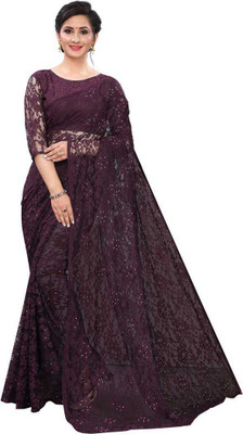 BRAHMANI TEXTILE Self Design Bollywood Net Saree(Purple)