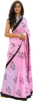 Pinkcity Trade World Printed, Color Block, Blocked Printed Daily Wear Pure Cotton Saree(Pink, Black)