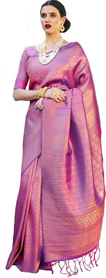 SWORNOF Woven Banarasi Jacquard, Pure Silk Saree(Purple)