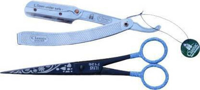FUZIONES FLOWER PRINT SCISSOR AND STAINLESS STEEL RAZOR Scissors(Set of 2, Black, Silver)