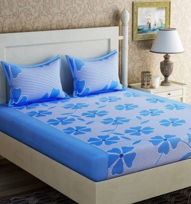 Aarvi Fab 130 TC Microfiber Double 3D Printed Flat Bedsheet(Pack of 1, Blue)