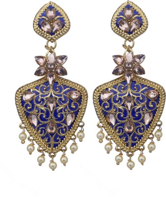 Adorn Gold Plated Beautifully Enamelled Pearl CZ Dangler Earrings For Girls/Women Metal Drops & Danglers, Chandbali Earring