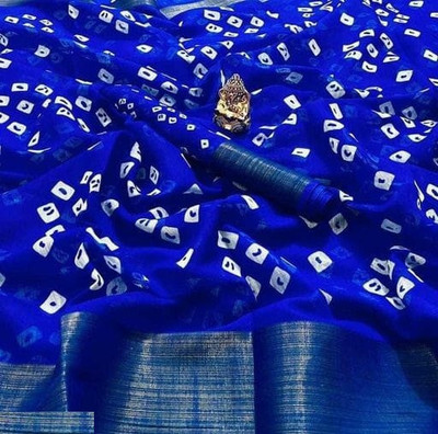 maayro Printed Bandhani Chanderi Saree(Blue)