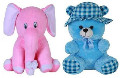 Nihan Enterprises Soft Lovable Hugable For Sitting Elephant And Blue Cap Teddy Soft Toys For Kids Toys Bithday Gift - 30cm (Multicolor)  - 30 cm(Multicolor)