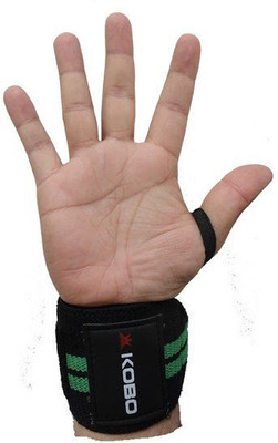 KOBO WTA-04 Pro Weight Lifting Hooks Wrist Support(Black, Green)
