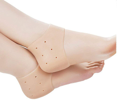CROMIFY Anti-Heel Crack Silicone Heel Protector Socks Foot Protectors Free Size Heel Support(Beige)