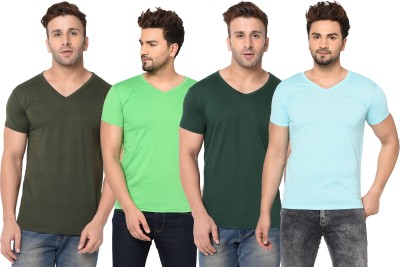 Adorbs Solid Men V Neck Dark Green, Light Blue, Green T-Shirt