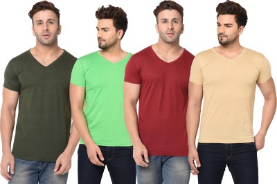 Adorbs Solid Men V Neck Multicolor T-Shirt