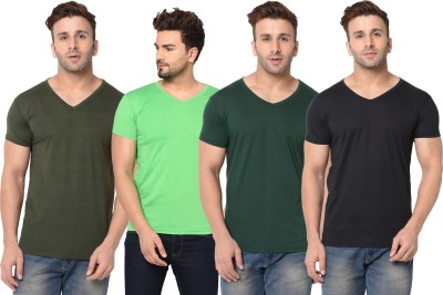 Jangoboy Solid Men V Neck Dark Green, Black, Light Green T-Shirt