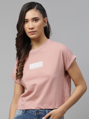 Roadster Solid Women Round Neck Pink T-Shirt