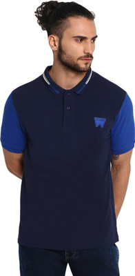 Wrangler Colorblock Men Polo Neck Blue T-Shirt