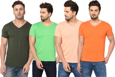 Jangoboy Solid Men V Neck Multicolor T-Shirt