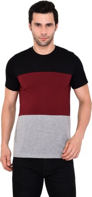 Grabin Sports Colorblock Men Round Neck Maroon, Black, Grey T-Shirt