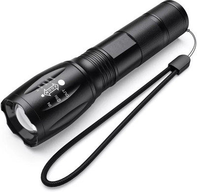 GLOWISH ULTRA BRIGHT POWERFUL WATERPROOF CAMPING ZOOM IN ZOOM OUT FLASHLIGHT Torch(Black, 8 cm, Rechargeable)