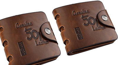 clothster Men Brown Artificial Leather Wallet(5 Card Slots, Pack of 2)