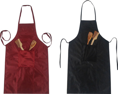 SSDN Polyester Chef's Apron - Free Size(Maroon, Black, Pack of 2)