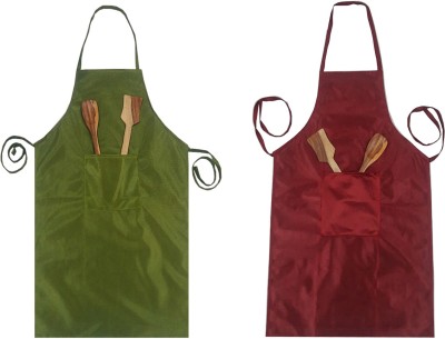 SSDN Polyester Chef's Apron - Free Size(Green, Maroon, Pack of 2)