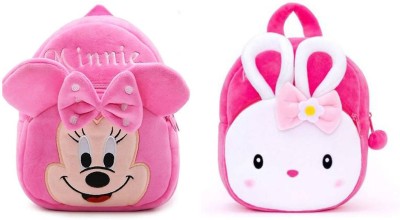 KIDBIRD Soft Toy Bag Minnie & Rabbit Plush Bag For Cute Kids 2-5 Years Plush Bag (Multicolor, 11 L) Backpack(Pink, 11 L)