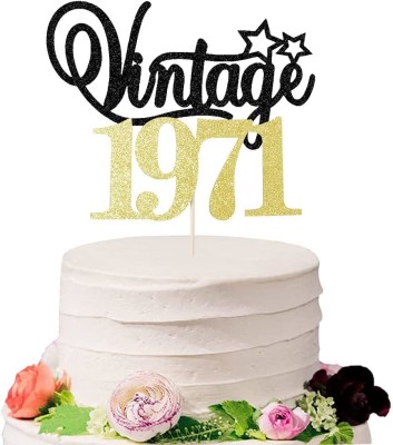 Festiko Vintage 1971 - Glitter black gold 50th Birthday, Funny 50th Cake Topper(Glitter black & gold Pack of 1)