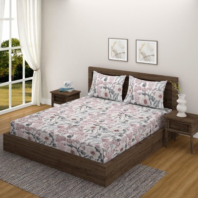 SWAYAM 180 TC Cotton King Floral Flat Bedsheet(Pack of 1, Pink,Grey)