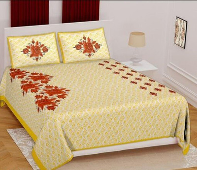 shree sd creation Cotton Queen Flat 144 TC Printed Bedsheet(Pack of 1, Yellow)