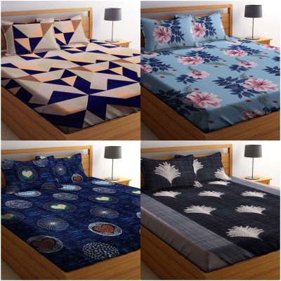 Amrange 160 TC Polyester Double Printed Flat Bedsheet(Pack of 4, Multicolor)