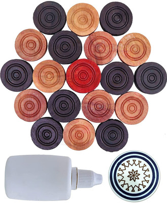 KRUM Carrom Playing Coins and Powder 24 Wooden Coins 1 Striker 1 Powder Carrom Pawns(Pack of 24)