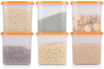 Tuqqerwere Polypropylene Grocery Container  - 1100 ml(Pack of 6, Orange)