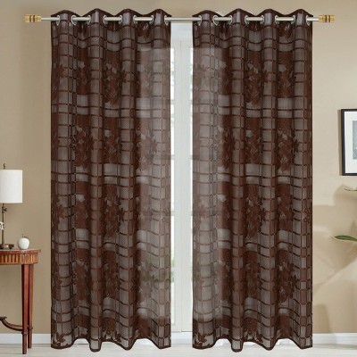 Arihant Collections 213 cm (7 ft) Polyester Semi Transparent Door Curtain (Pack Of 2)(Self Design, Coffee)