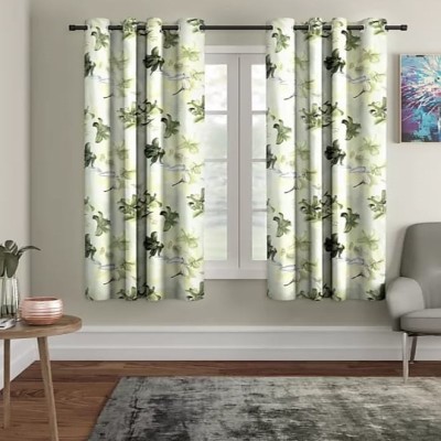 IDV 154 cm (5 ft) Polyester Room Darkening Window Curtain (Pack Of 2)(Floral, White, Dark Green)