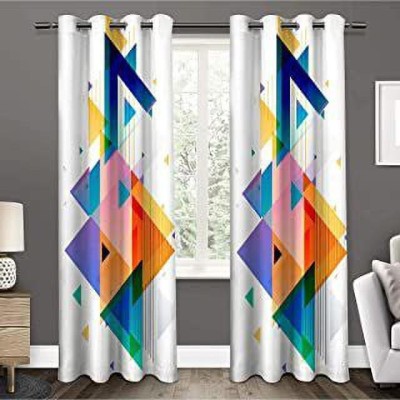 MF 153 cm (5 ft) Polyester, Silk Blackout Window Curtain (Pack Of 2)(3D Printed, Blue, White)