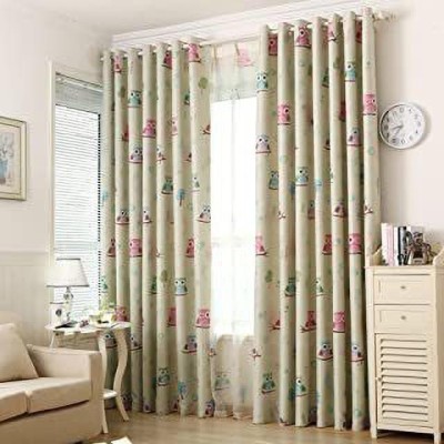 MF 153 cm (5 ft) Polyester, Silk Blackout Window Curtain (Pack Of 2)(3D Printed, Cream)